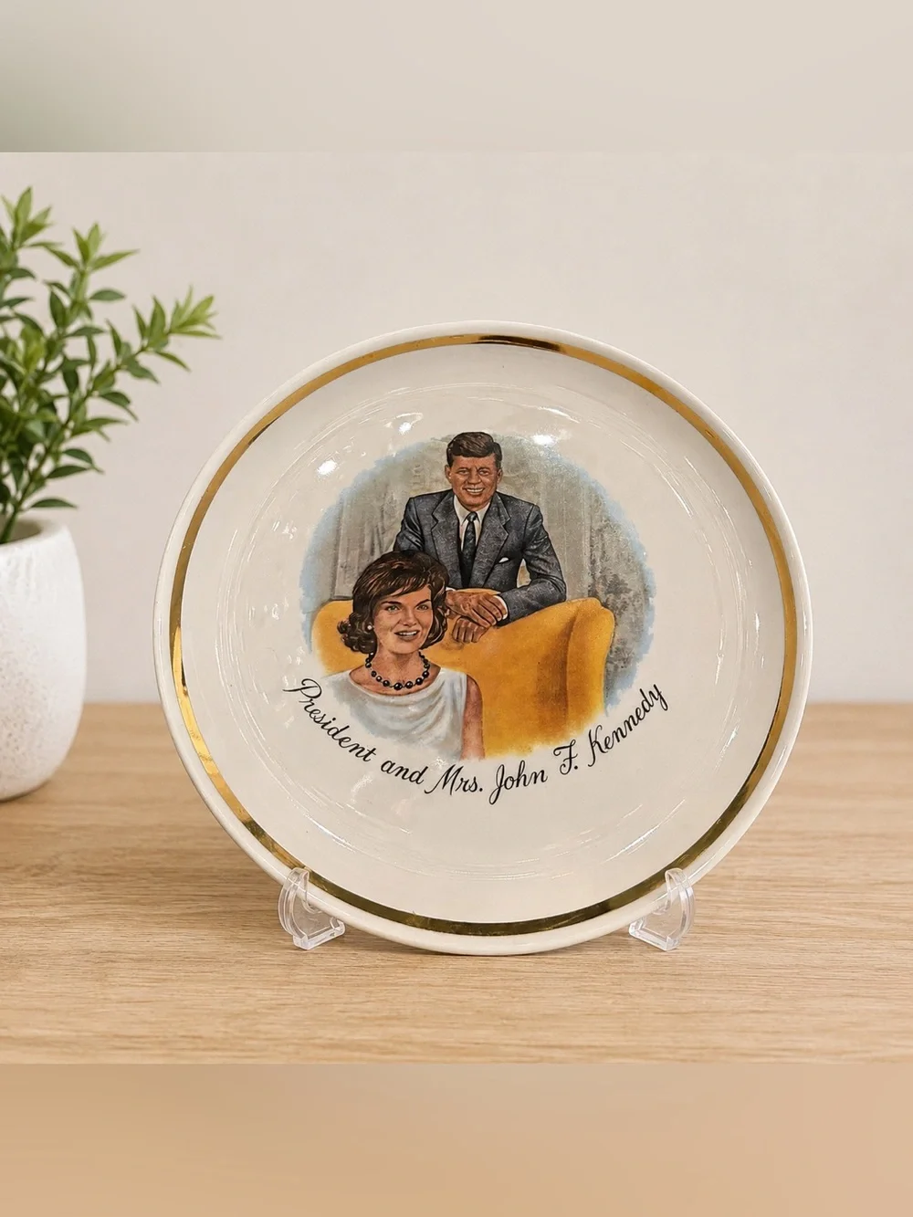 Vintage President and Mrs. John F Kennedy Gold Trim Collectors Plate